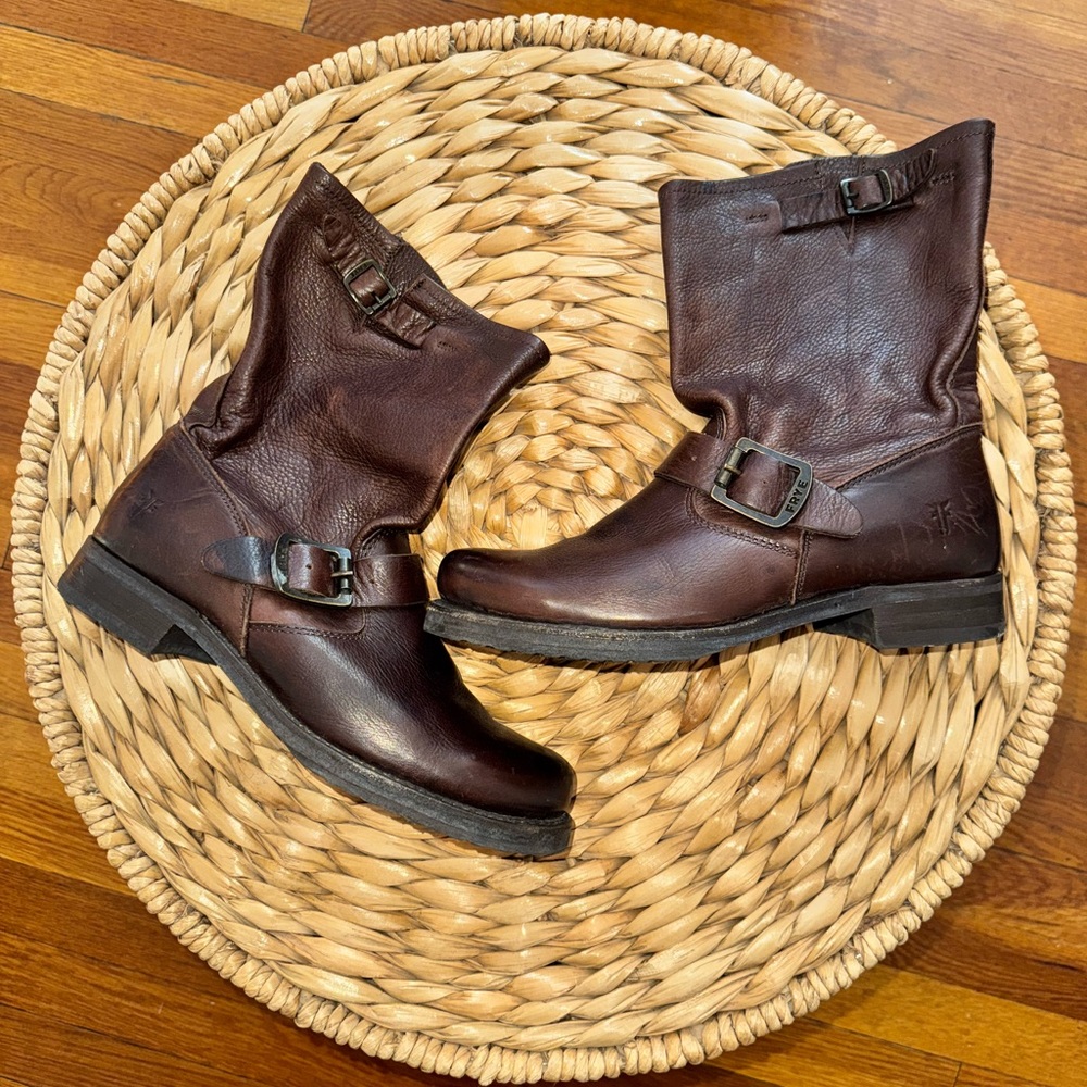 Frye Brown Leather Ankle Boots with Buckles